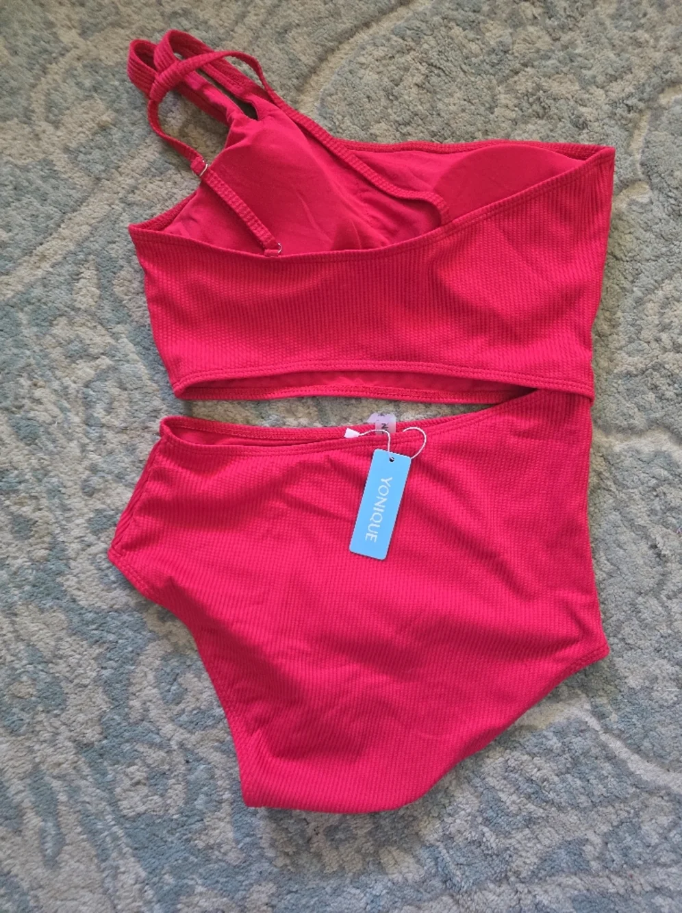 Nique Hot Red Ribbed One-Shoulder Bikini Set - Picture 2 of 3